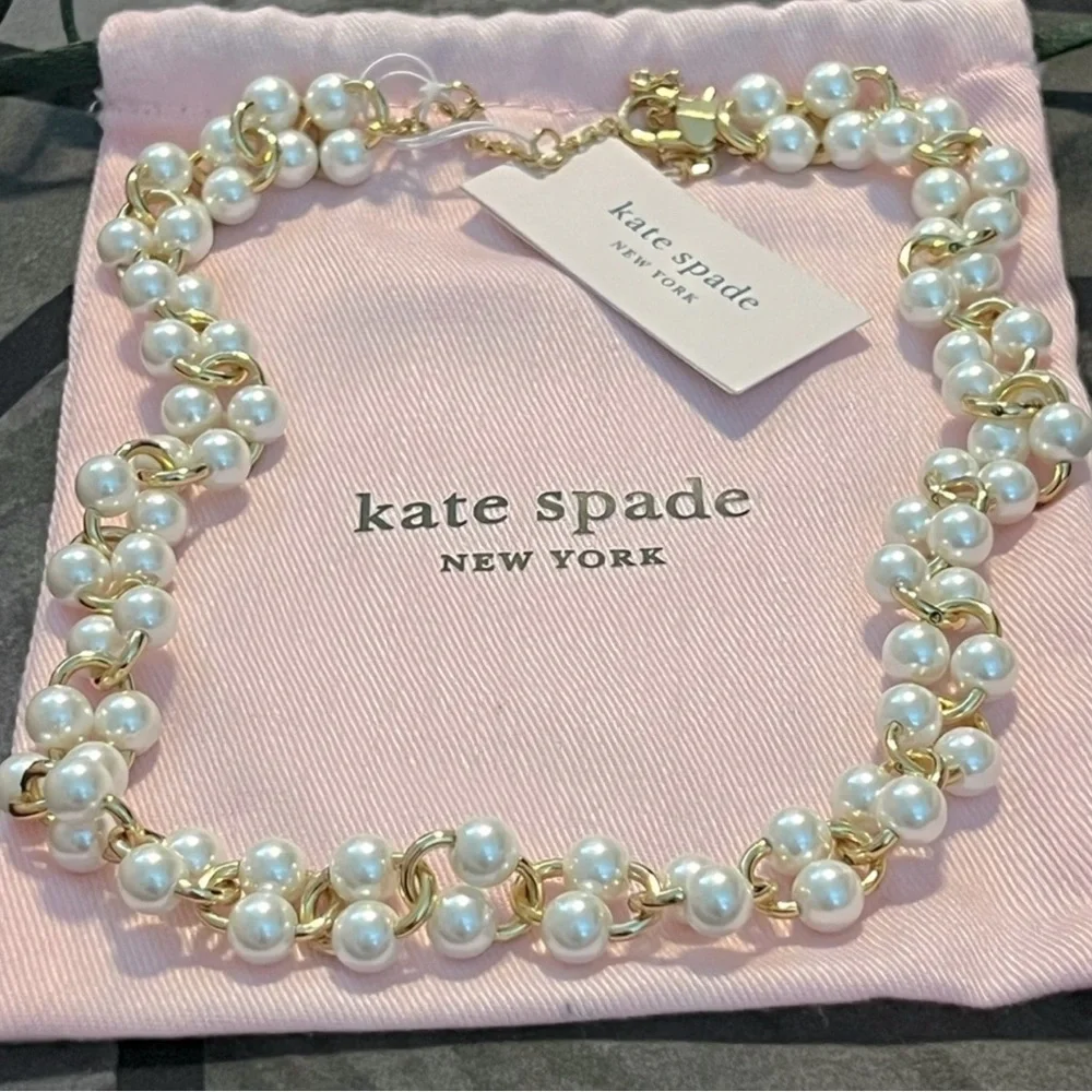Kate Spade Authentic Vintage White Multi Nouveau Pearls Necklace & Earrings Set